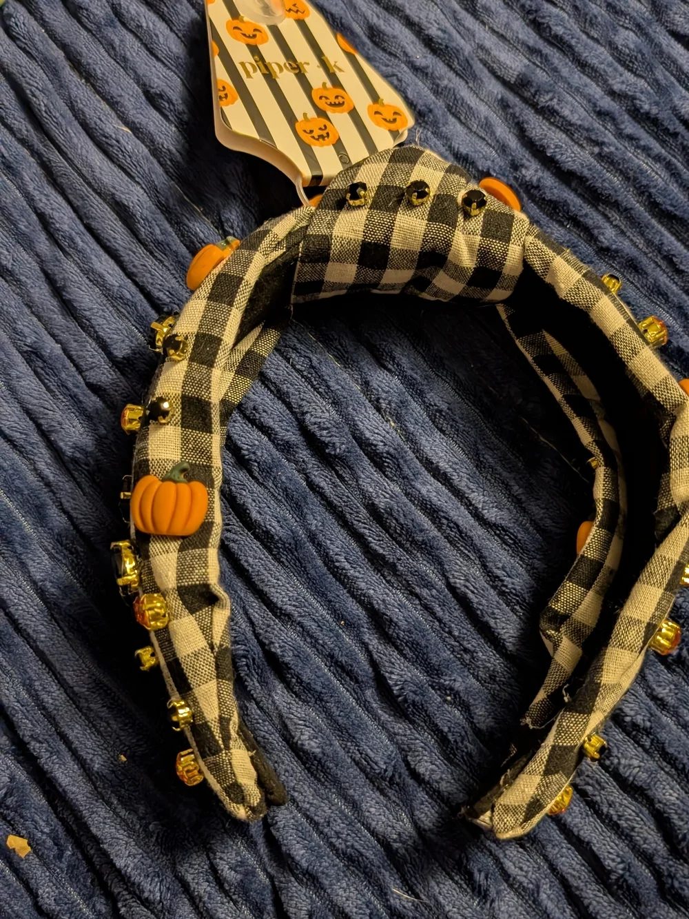 Piper K Black Gingham Pumpkin Embellished Headband